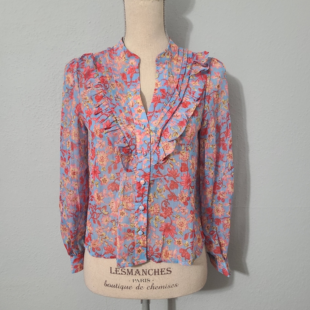 Pinkyotto Flowered Ruffle Button Down Blouse Size… - image 4